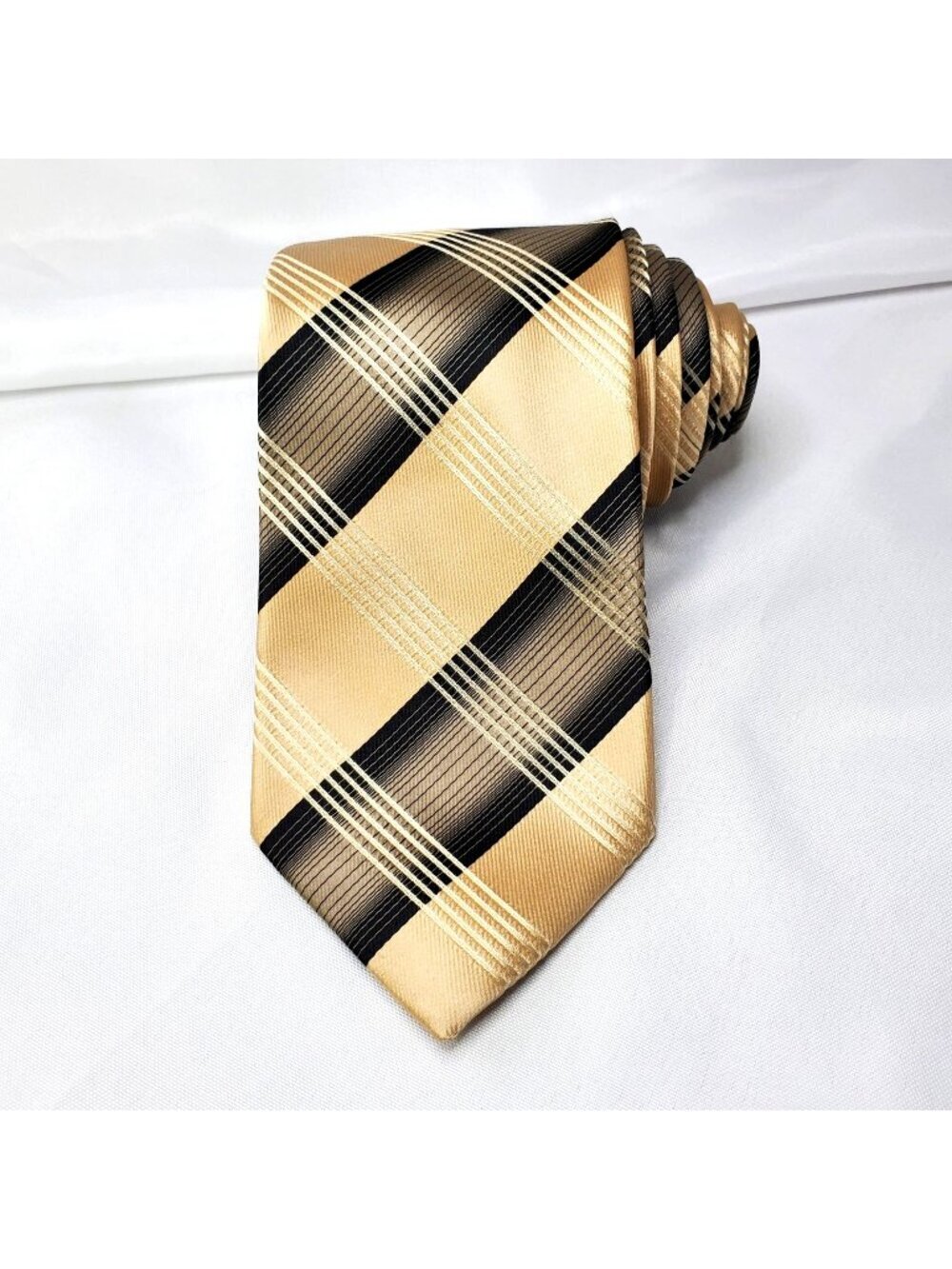 Stacy Adams Gold Black Plaid Mens Microfiber Tie‎ 3.5" Wide 61" Long NWOT